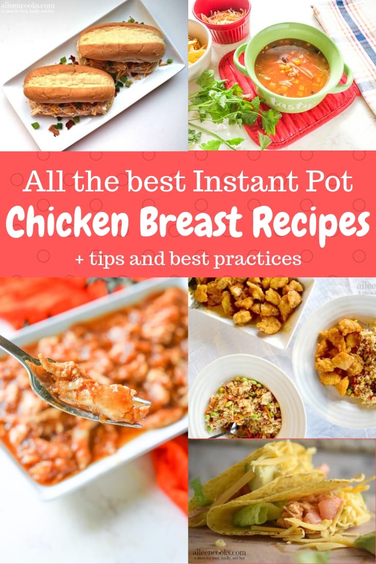 A collage photo of five different instant pot chicken breast recipes.