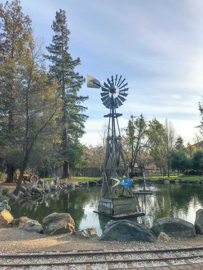 The windmill and duck pond at Casa de Fruta.