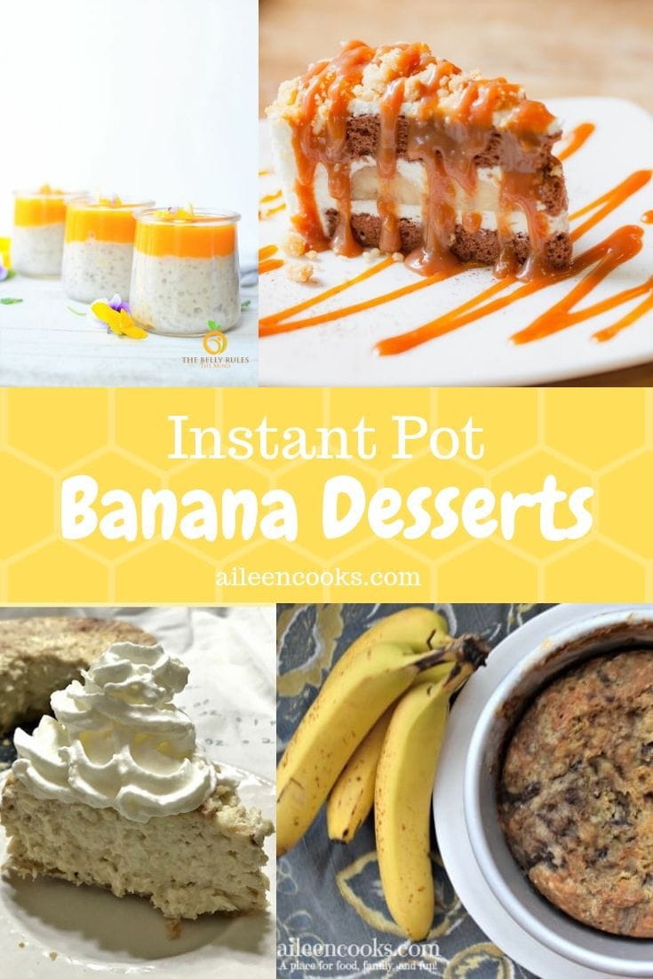 A collage of four instant pot banana desserts.