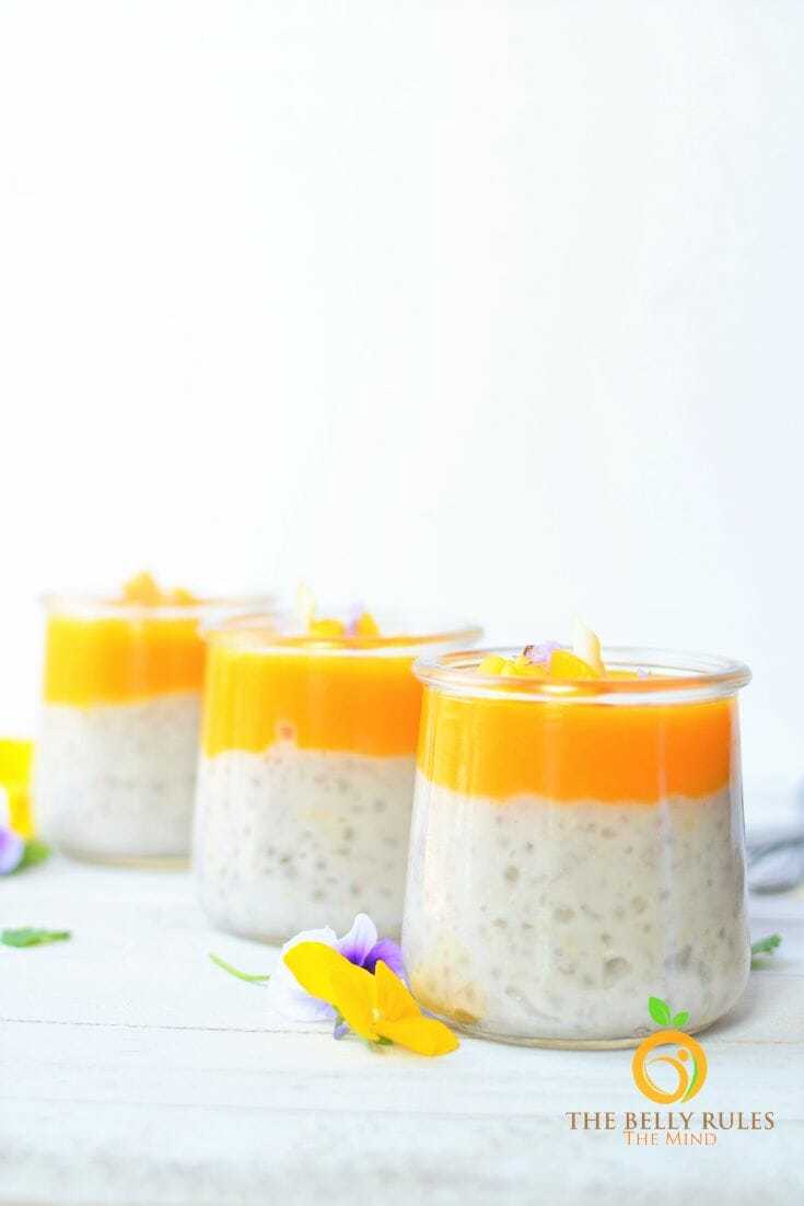 Three jars of instant pot tapioca pudding topped with banana.