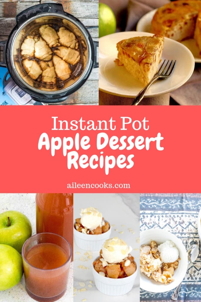 A collage of delicious instant pot apple dessert recipes, including apple crisp and apple cake.