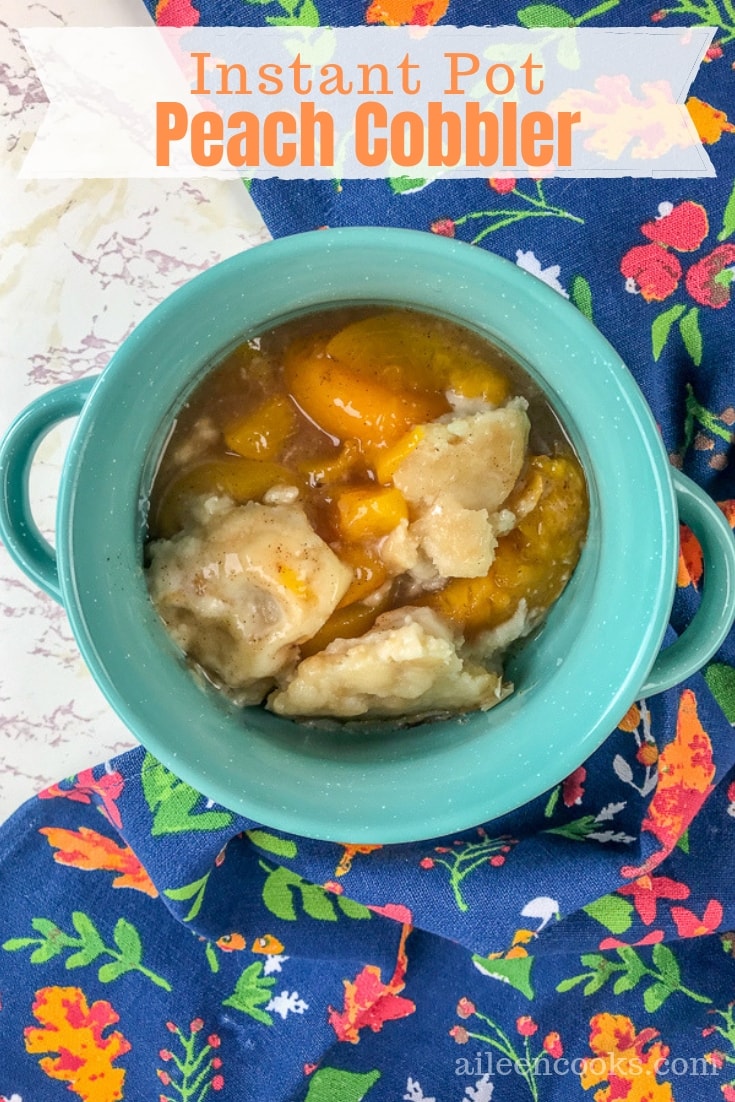 Close up of instant pot peach cobbler.