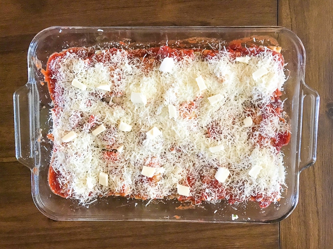 Spinach lasagna roll-ups recipe prepared and ready to be baked in the oven.