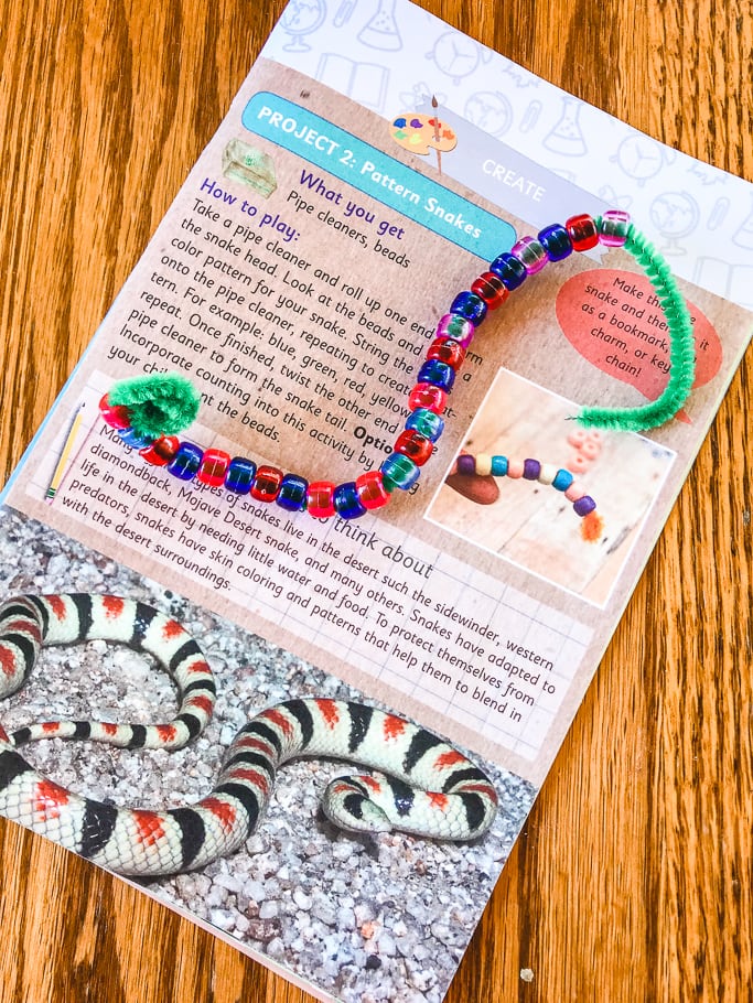 The completed pattern snake from the green kid crafts review.