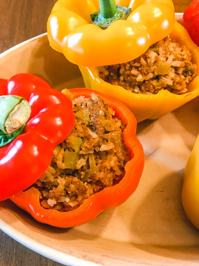 Close up of instant pot taco stuffed peppers.