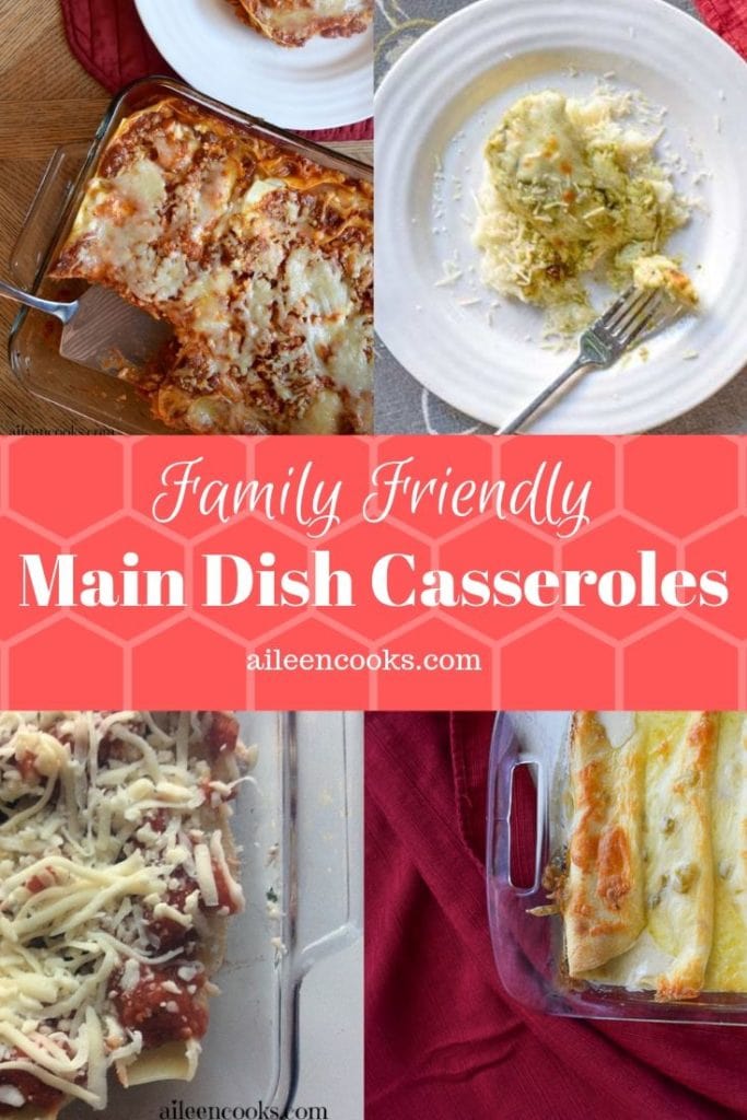 4 pictures in a collage of main dish casserole recipes
