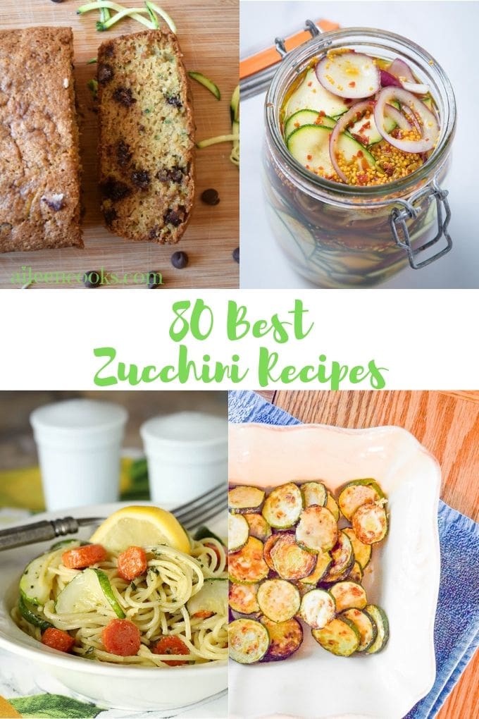 Collage photo of 4 zucchini recipes.