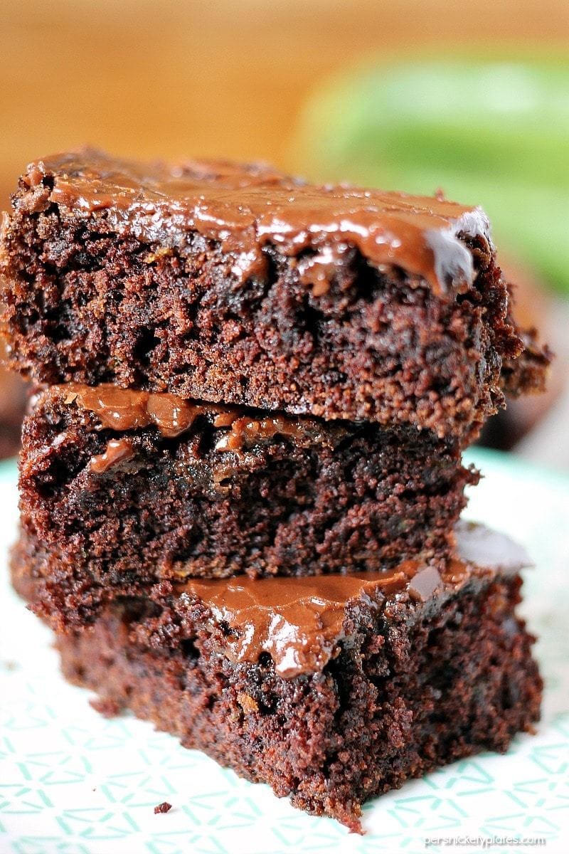 A triple stack of zucchini brownies.