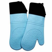 HOMWE Extra Long Professional Silicone Oven Mitt - 1 Pair - Oven Mitts with Quilted Liner - Aqua