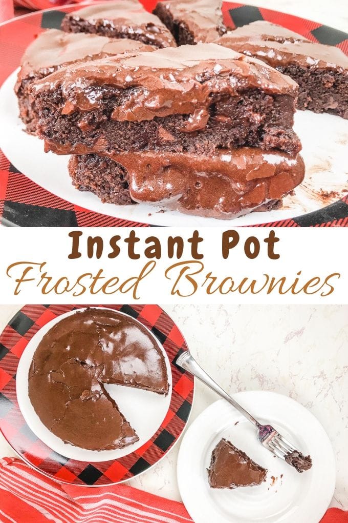 A collage of two photos of instant pot brownies.