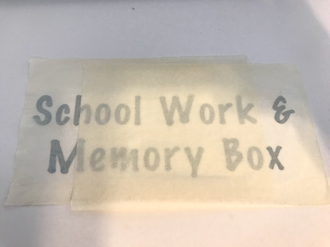 Cricut vinyl with transfer tape on top for a school memory box label.