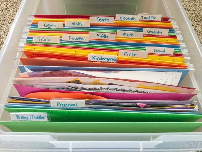 Close up of the files inside a school memory box.