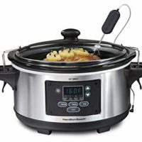 Hamilton Beach 6-Quart Slow Cooker, Programmable, Set & Forget With Temperature Probe, Transport Clips, Sealing Lid (33969A), 275 Watts, Stainless Steel