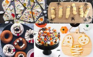 Collage photo of 5 halloween treats for kids.