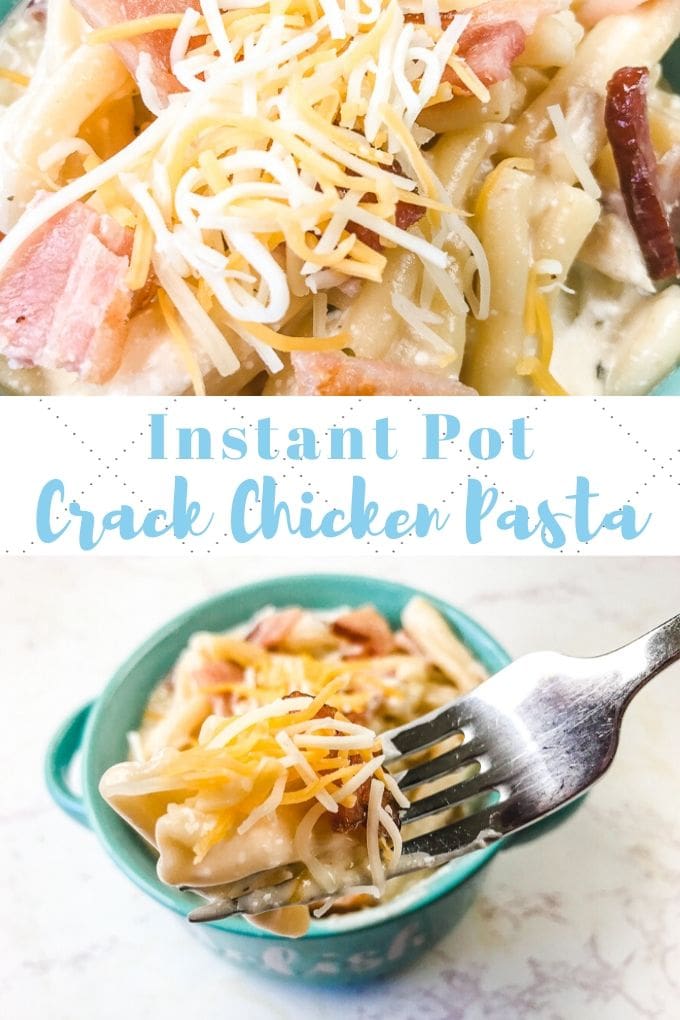 Collage photo of instant pot crack chicken pasta.