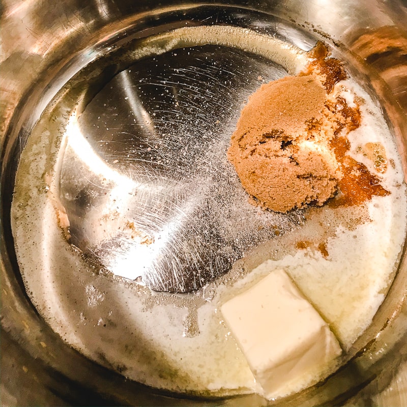 Butter and brown sugar starting to melt inside the instant pot.
