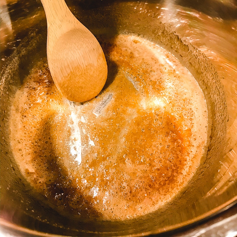 Brown sugar glaze inside the instant pot, ready for the carrots.