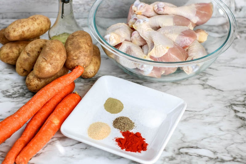 Ingredients for sheet pan chicken and potatoes.