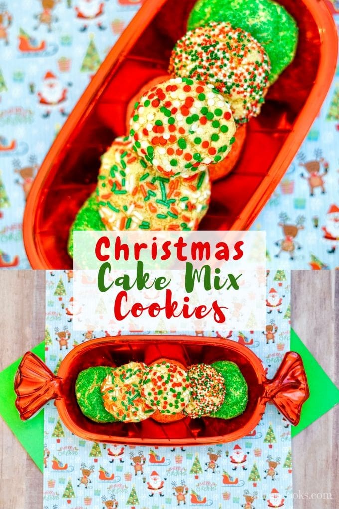 Collage photo of christmas cookies and words "Christmas cake mix cookies"