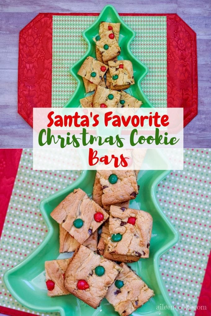 A collage photo with the words "Santa's favorite Christmas cookie bars"