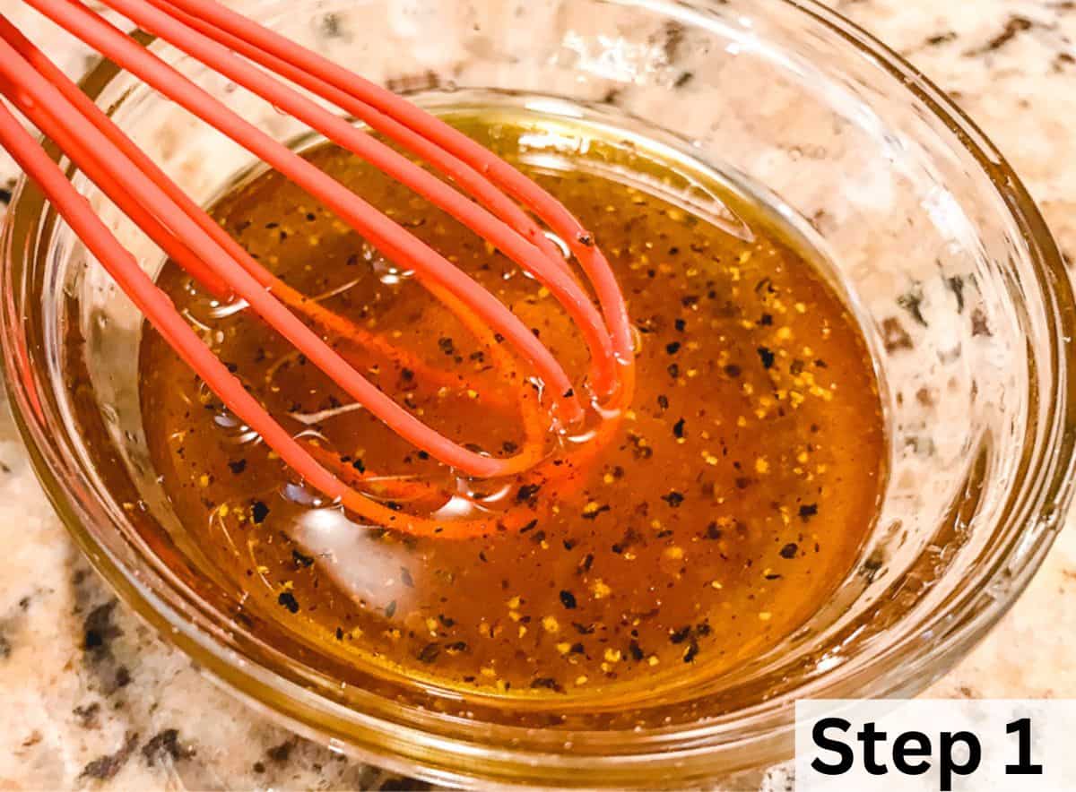 A small glass bowl filled with maple syrup and olive oil.