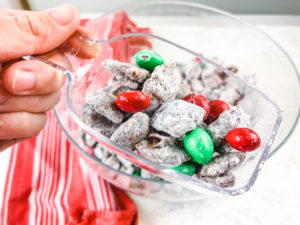A scoop of christmas puppy chow.