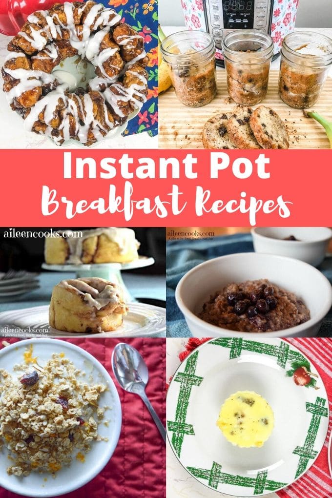 Collage photo of breakfasts with words "instant pot breakfast recipes"
