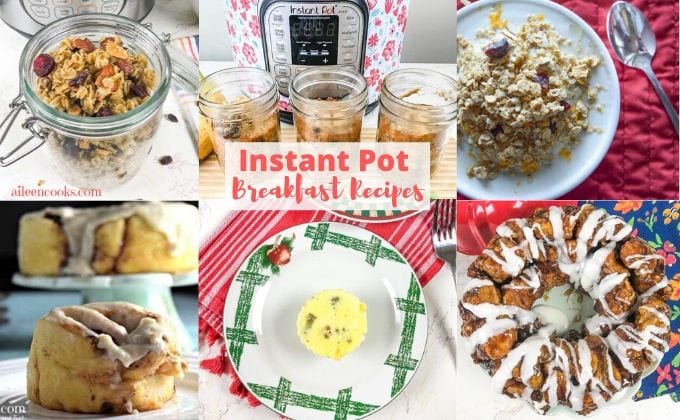 Collage photo of various breakfast dishes and words "instant pot breakfast recipes"