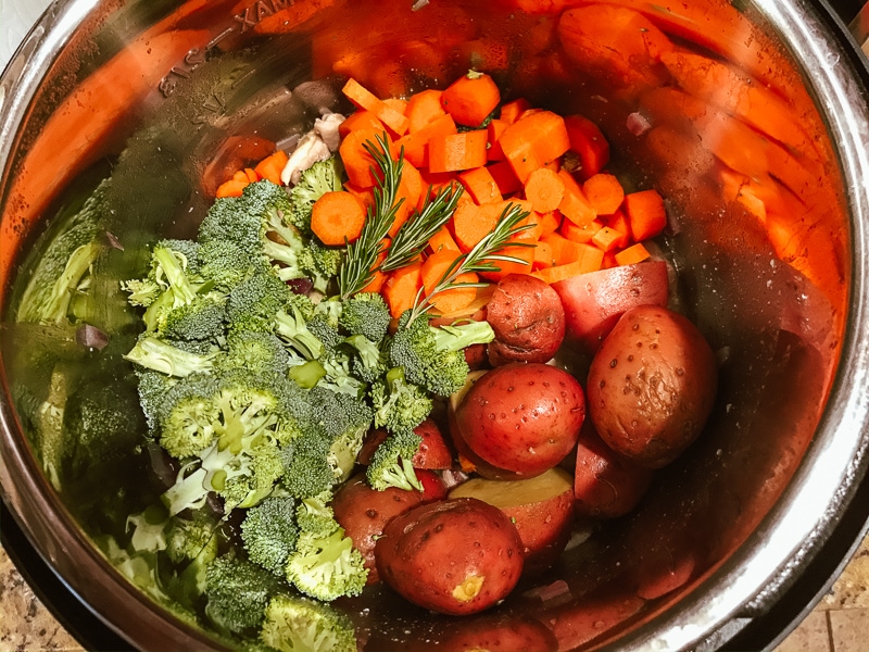 Vegetables added to instant pot.