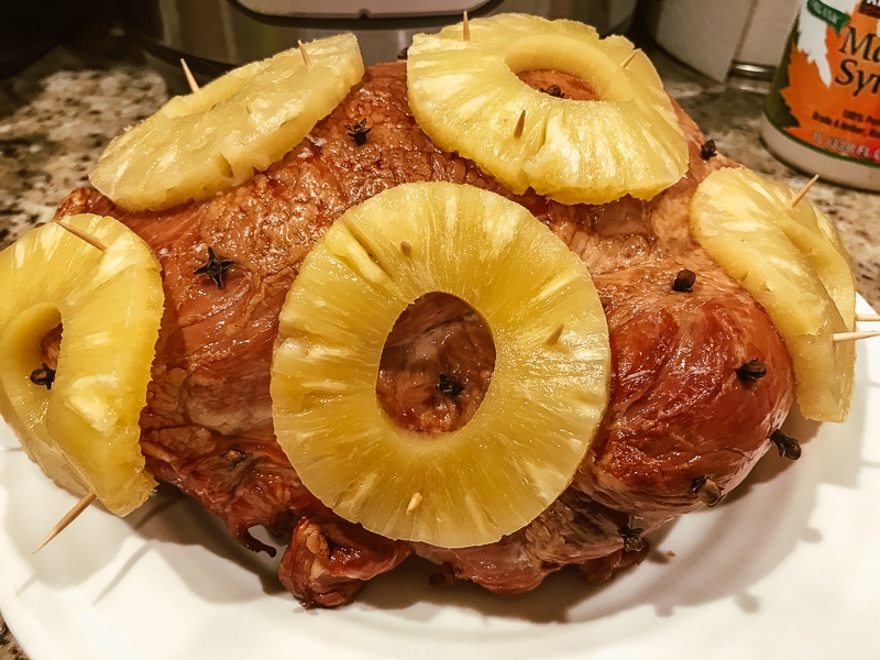 Ham with pineapples attached.
