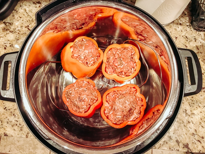 stuffed peppers inside instant pot.