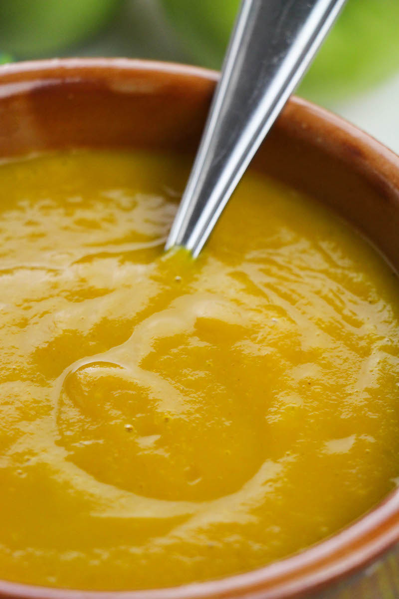 Close up of butternut squash soup made in the instant pot.