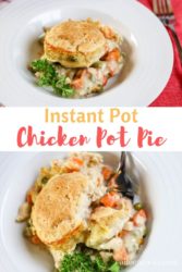 Collage of instant pot chicken pot pie photos.