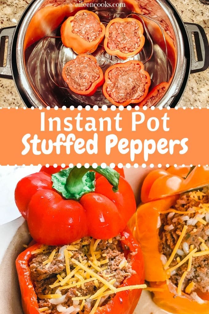 A collage photo of stuffed peppers.