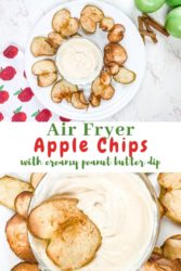A collage photo of apple chips words "air fryer apple chips" in red writing.