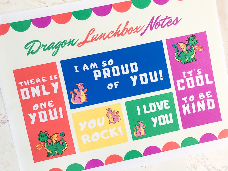 Close up of printable lunchbox notes.