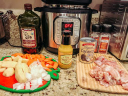 Ingredients for instant pot chicken curry on counter.