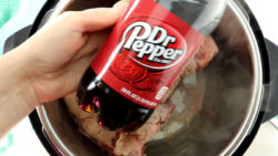 Dr. Pepper being poured into instant pot.