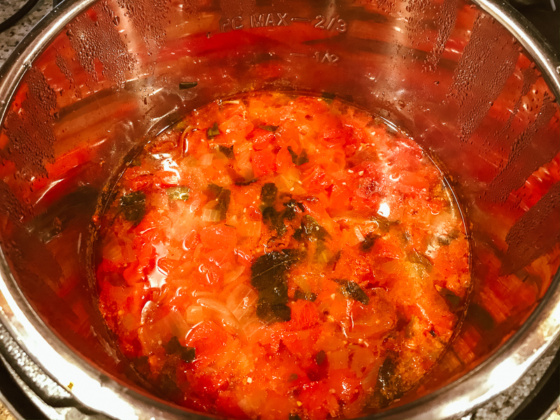 Tomato soup after being cooked in instant pot.