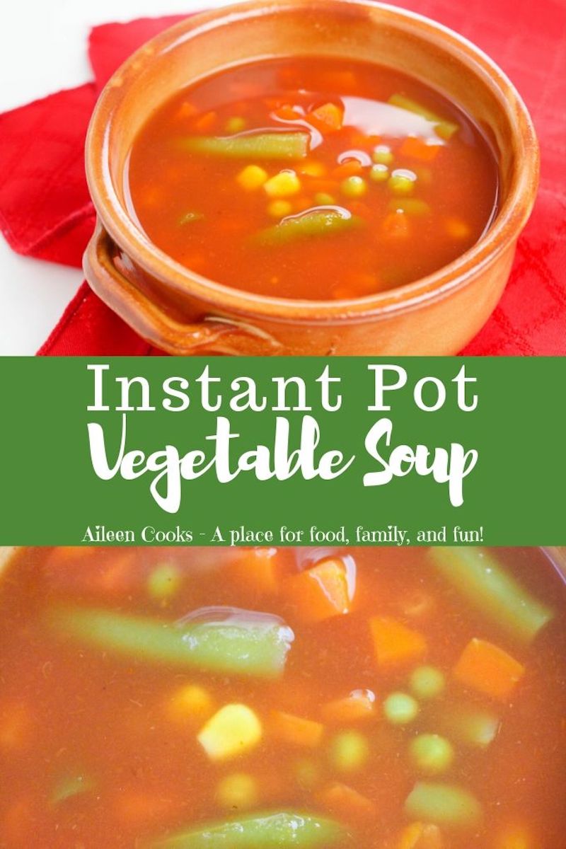 Collage of vegetable soup photos with words "instant pot vegetable soup"