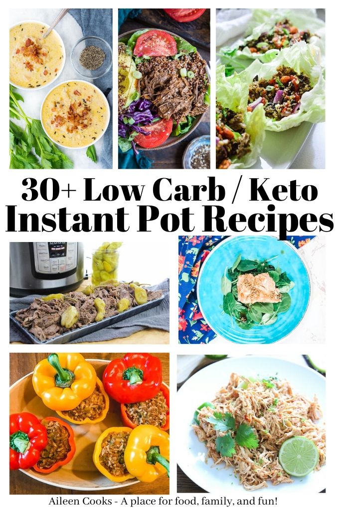 A collage photo of low carb meals made in the instant pot.