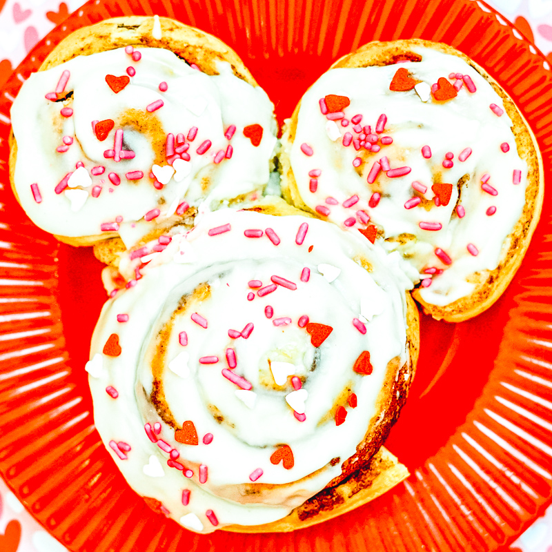 Close-up of mickey cinnamon rolls.