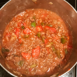 Pot of boiling no bean chili.
