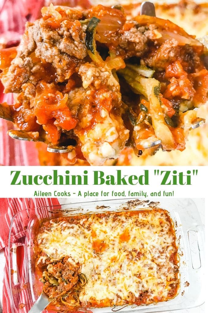 Two photos in a collage of baked zucchini.