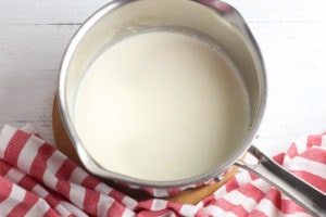 Cream in a sauce pan.