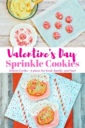 Collage photo of Valentine's Day sprinkle cookies.