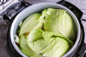 Cabbage inside of Ninja Foodi cook pot.