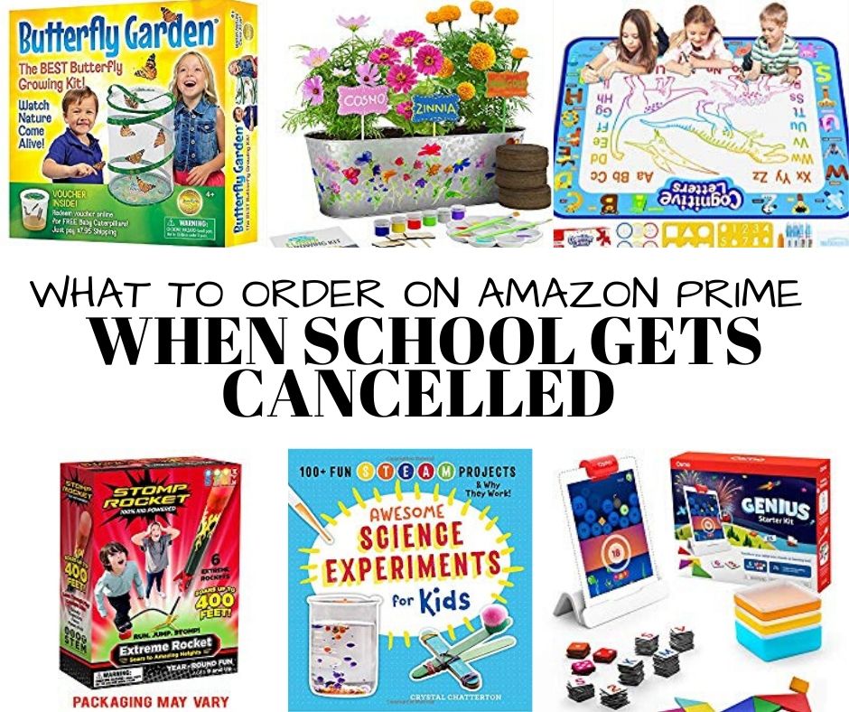 Collage photo of items for kids available on Amazon Prime.