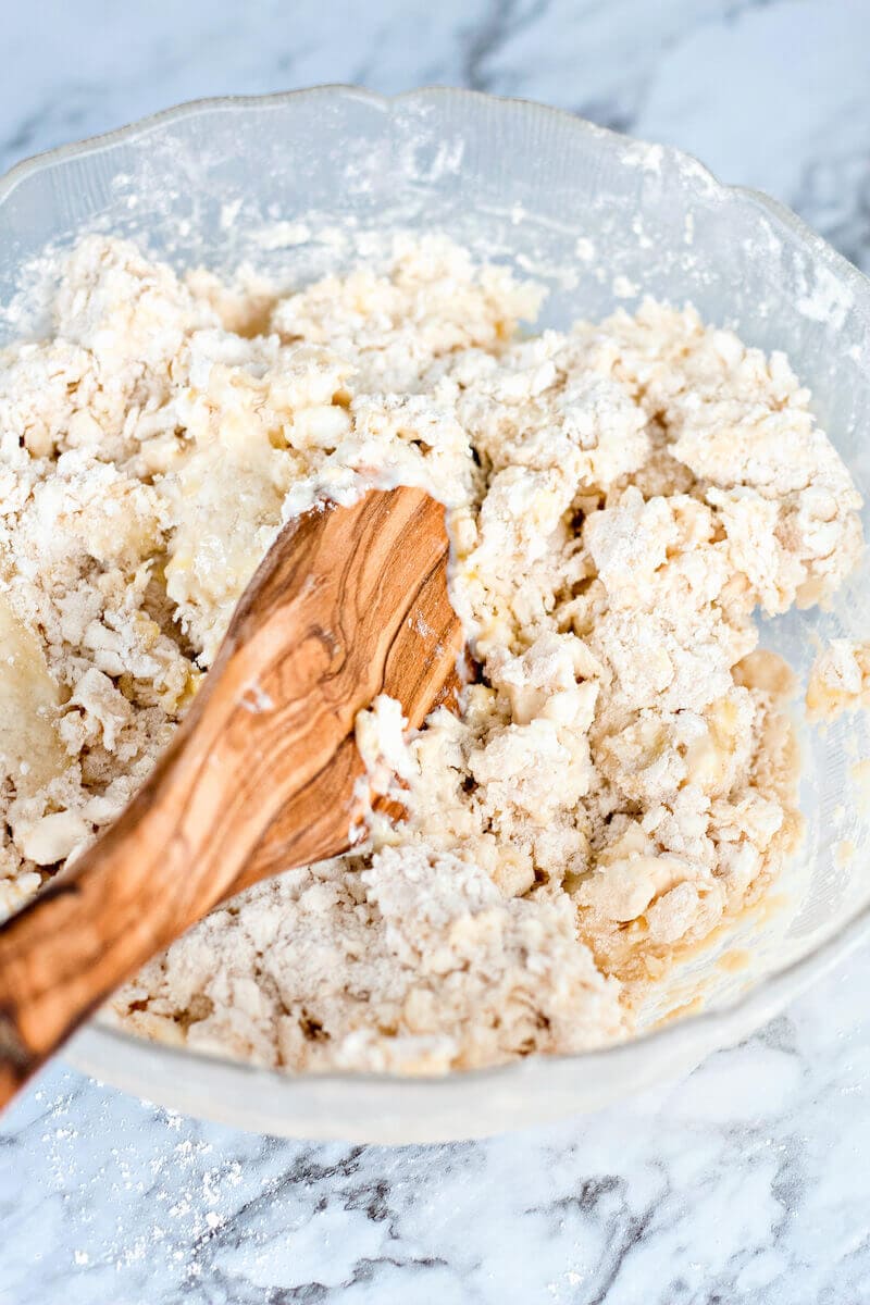 A slightly shaggy dough made of the flour ingredients, yeast, and eggs.