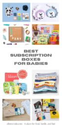 Collage photo featuring 8 subscription boxes and the words "best subscription boxes for babies".
